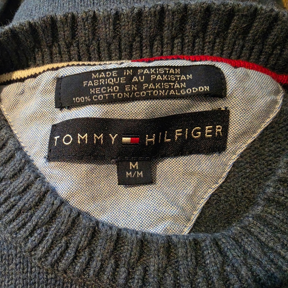 Tommy Hilfiger Mens Blue Cotton Crewneck Sweater Size Medium Embroidered Logo - Picture 4 of 7